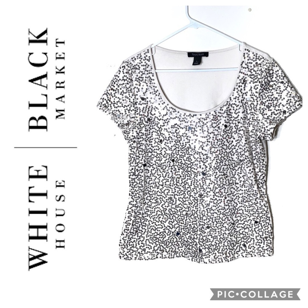 White House Black Market Tan Sequin Top Sz Large